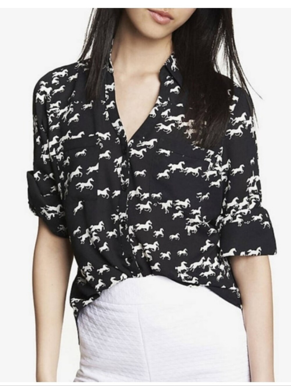 Horse Print Portofino Shirt from Express Size Small